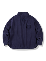 ジャカード織りによる凹凸感とゆったりシルエットのコットンPOLO長袖シャツ