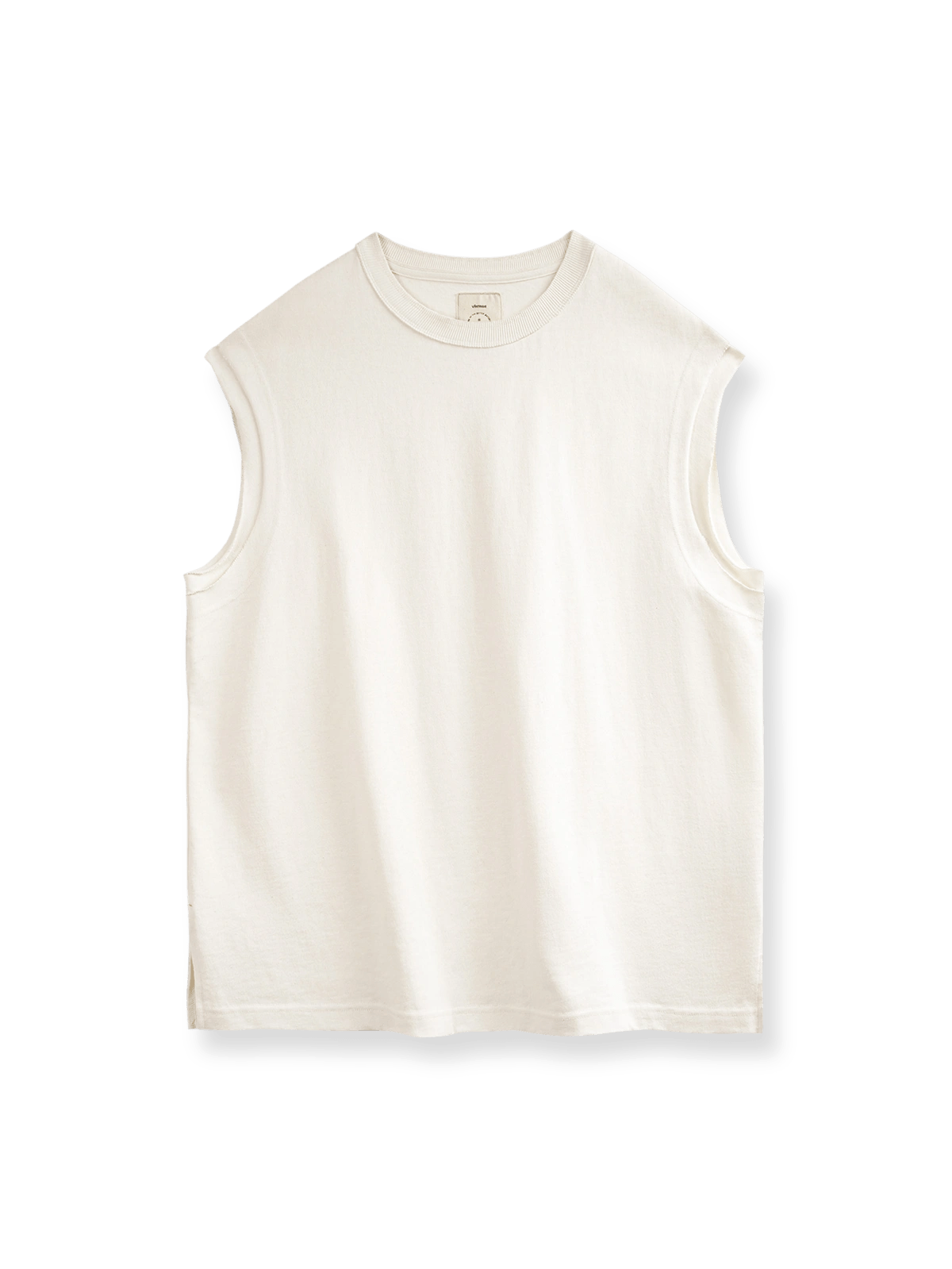 コットンハスク素材のヘビーウェイトタンクトップ、ワイドショルダーとサイドスリット付き