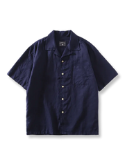 グレーリネン素材のキューバンカラ―半袖シャツ