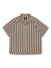 キューバカラーストライプシャツ全体像（ベージュ・アイボリー、ブラック・ホワイト）