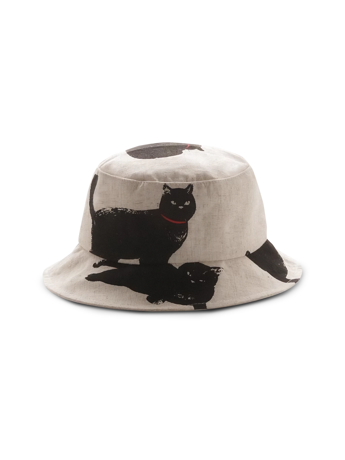ネコ柄プリントがかわいいコットンリネン混紡バケットハット。