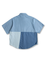 デニムパッチワークショートスリーブシャツ