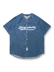 デニム素材のベースボールジャージ