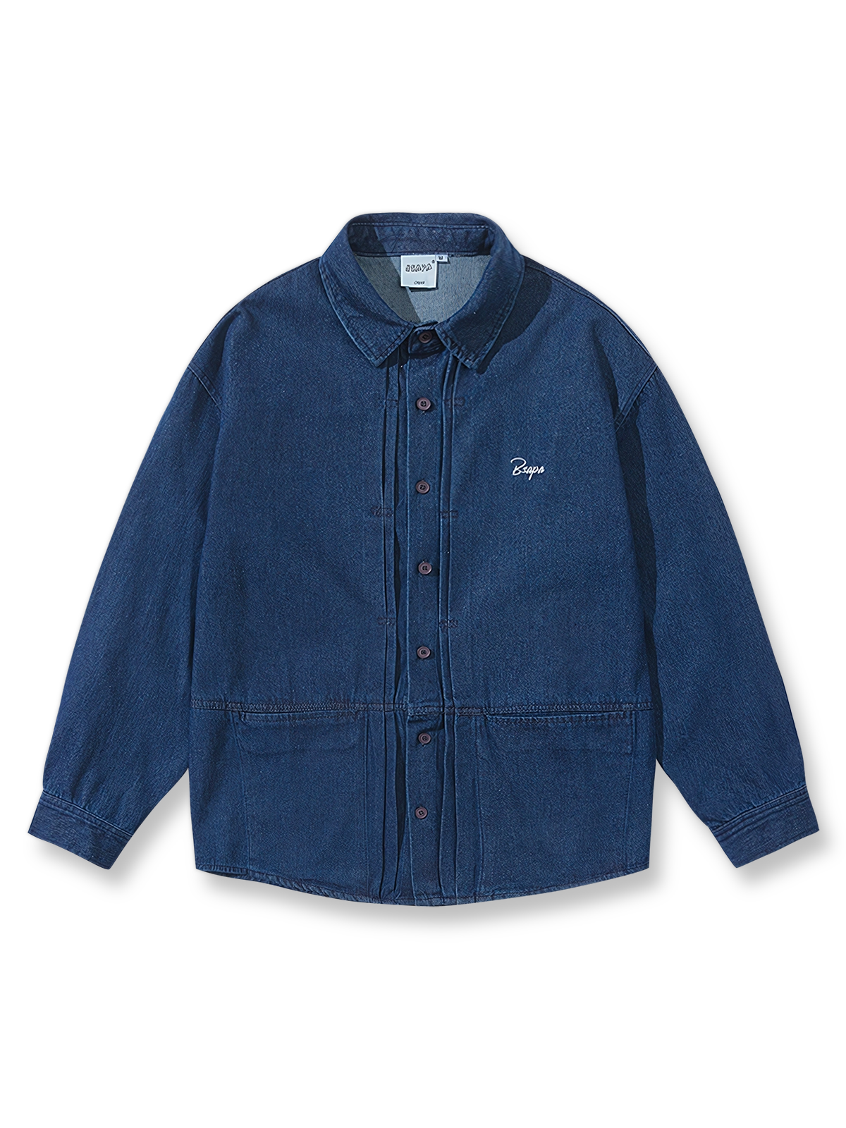 胸元に刺繍が映えるルーズフィットデニムシャツ