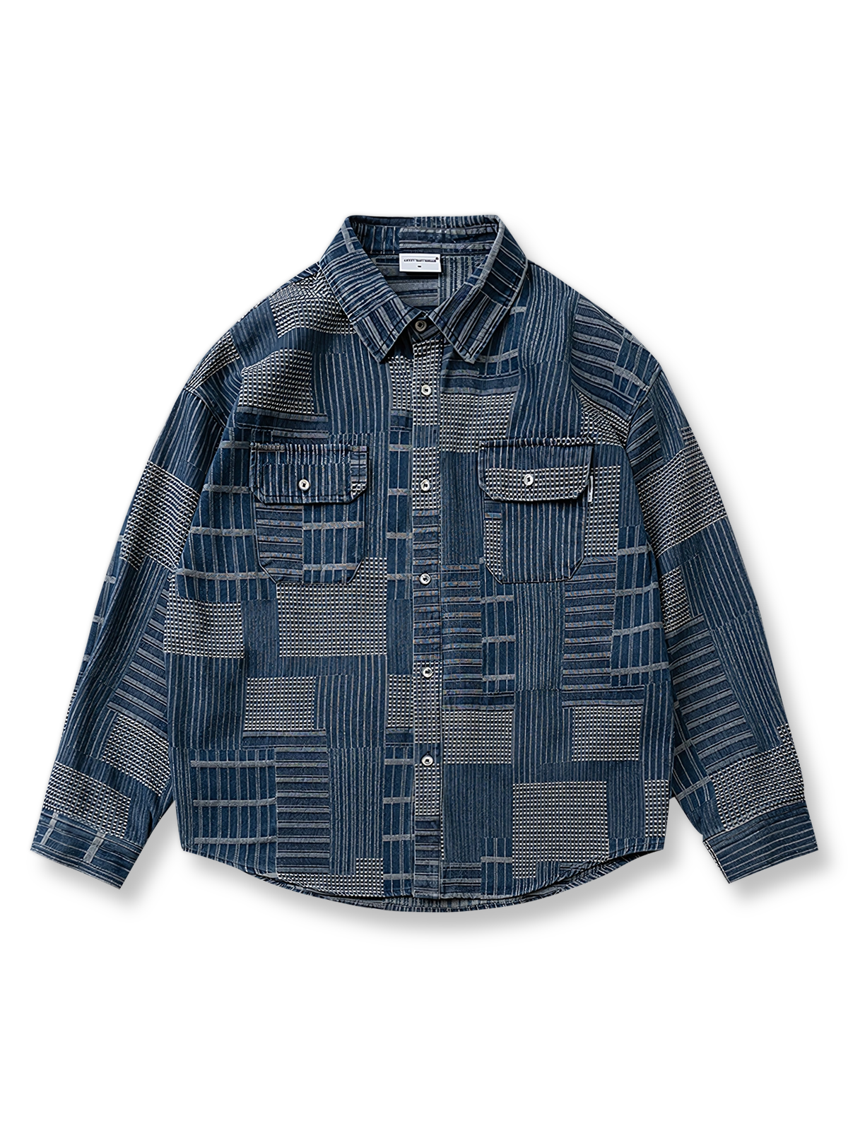 ジャカード織りの配色デザインが特徴のデニムシャツ