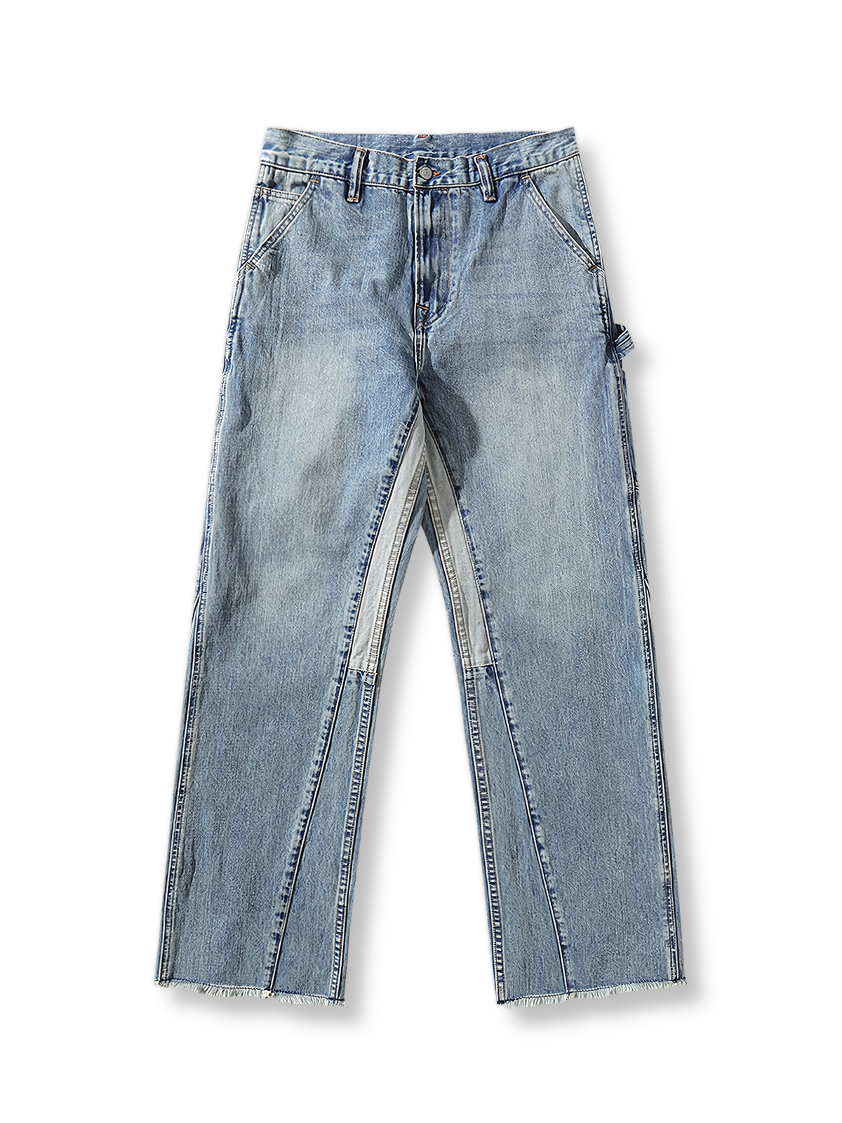 赤耳デニムとパッチワークデザインが特徴のヴィンテージ風ロガーパンツ
