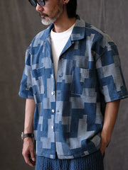 デニムパッチワークウォッシュドシャツ