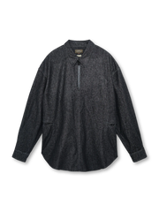 ヴィンテージウォッシュデニムのスキッパーカラー長袖シャツ