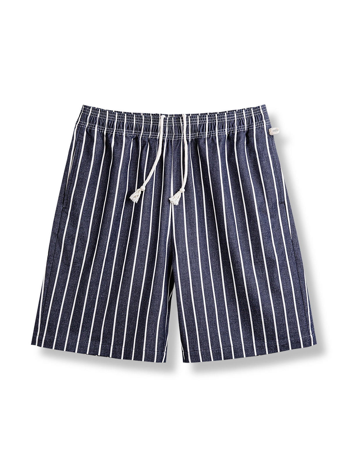 縦ストライプデニムのシェフ風ショートパンツ