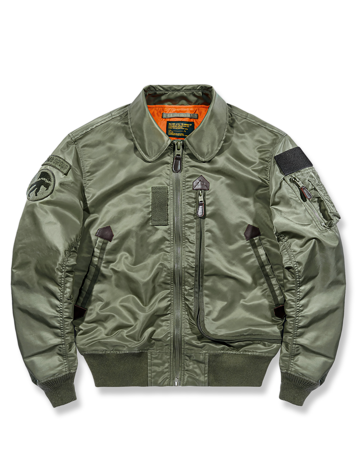 グリムリーパー刺繍とリブ仕様が特徴の日本人体型対応軽量耐久ポリエステルフライトジャケット