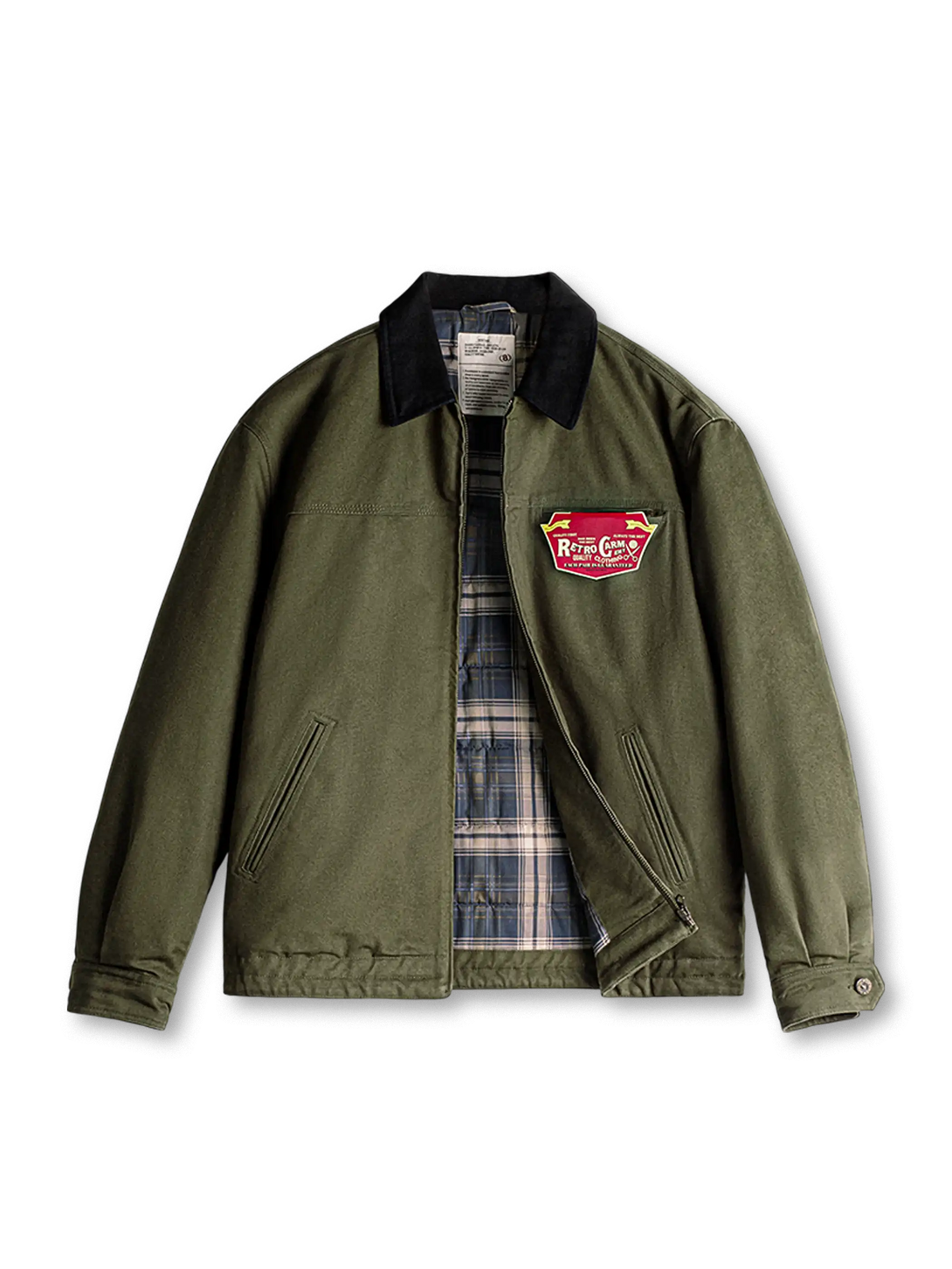 デトロイトジャケット J001型 ヘビーツイル コーデュロイ襟 チェック裏地 防風 厚手アウター アーミーグリーン コーヒーブラウン