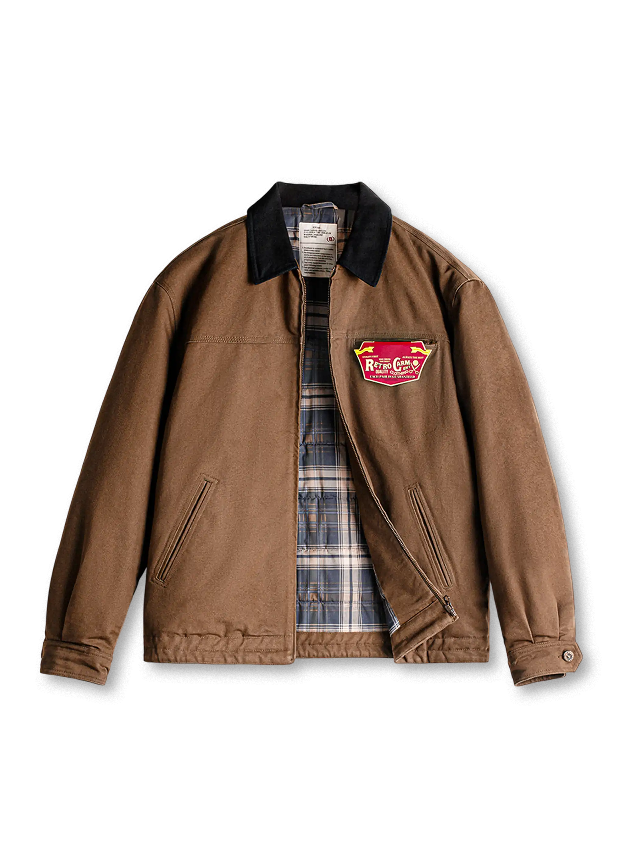 デトロイトジャケット J001型 ヘビーツイル コーデュロイ襟 チェック裏地 防風 厚手アウター アーミーグリーン コーヒーブラウン