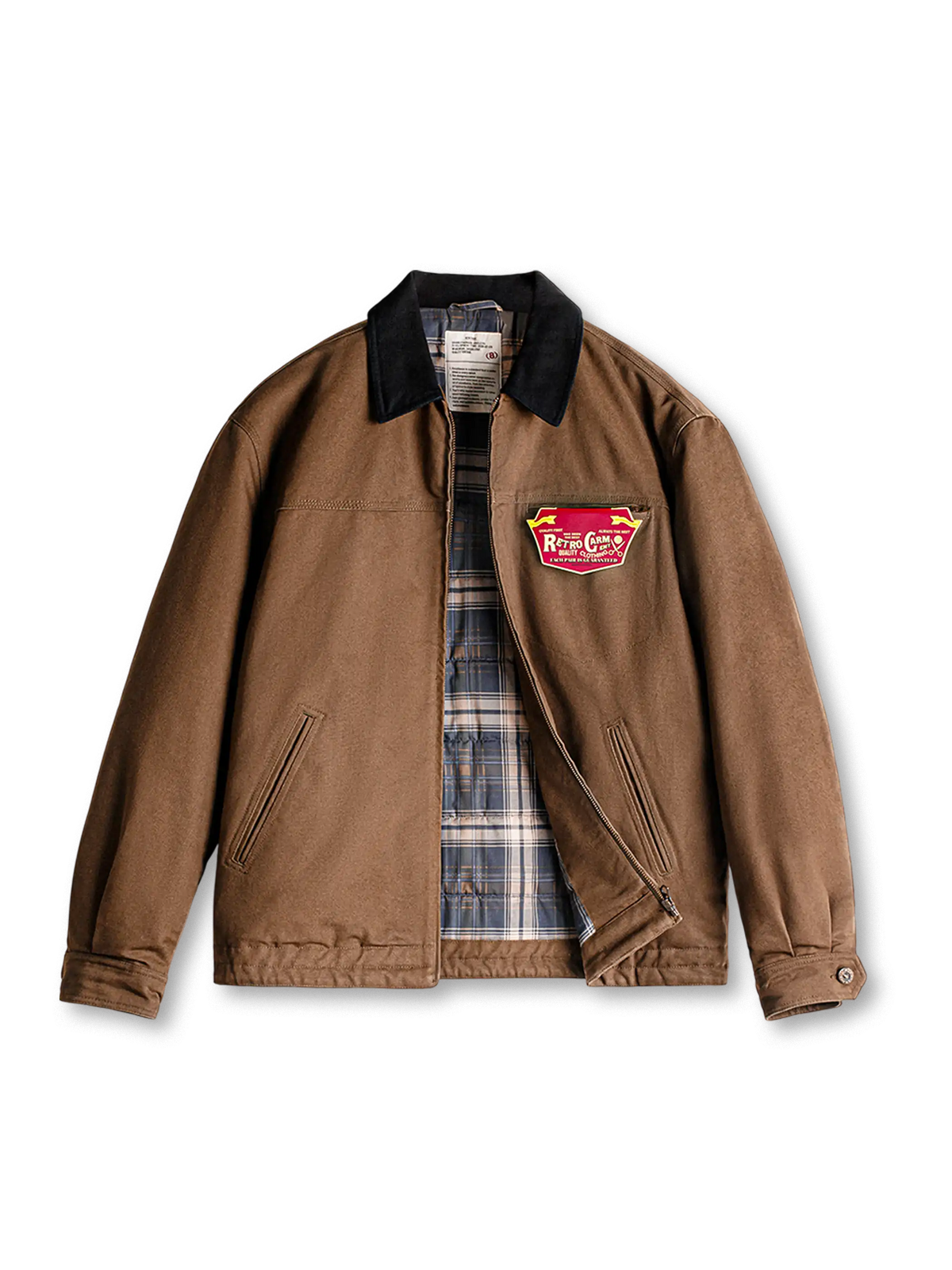 デトロイトジャケット J001型 ヘビーツイル コーデュロイ襟 チェック裏地 防風 厚手アウター アーミーグリーン コーヒーブラウン