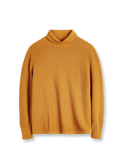 ダイヤモンド柄編みのスタンドカラーニット。