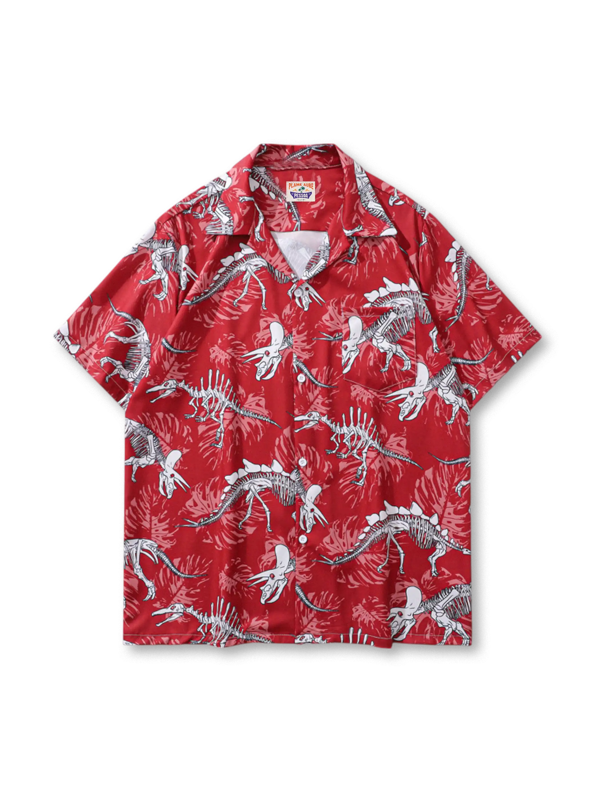 ダイナソー骨格柄をフルプリントしたキューバカラーシャツ