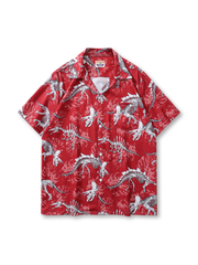 ダイナソー骨格柄をフルプリントしたキューバカラーシャツ