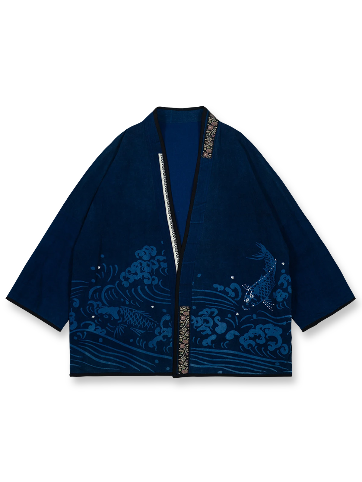 抜染と段落ち抜染で和柄を表現したリネンはんてん。