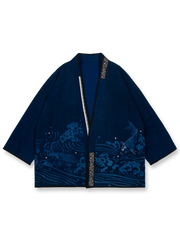 抜染と段落ち抜染で和柄を表現したリネンはんてん。