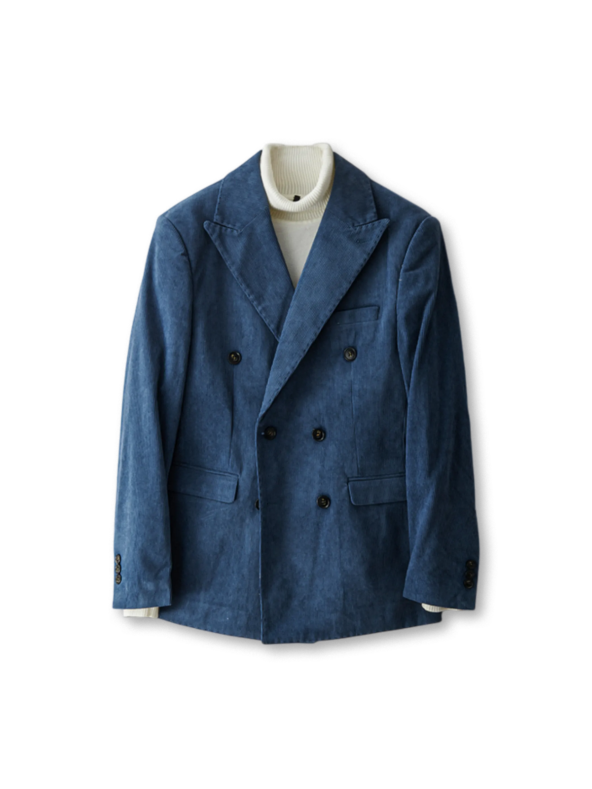 英国トレンドにインスパイアされた、軽やかな8W粗紋灯芯绒生地とダブルブレストデザインが特徴のコーデュロイジャケット。