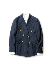 英国調ダブルブレストと軽やかなオリジナル生地を組み合わせたアイビースタイルブレザー。上品で快適な一着。
