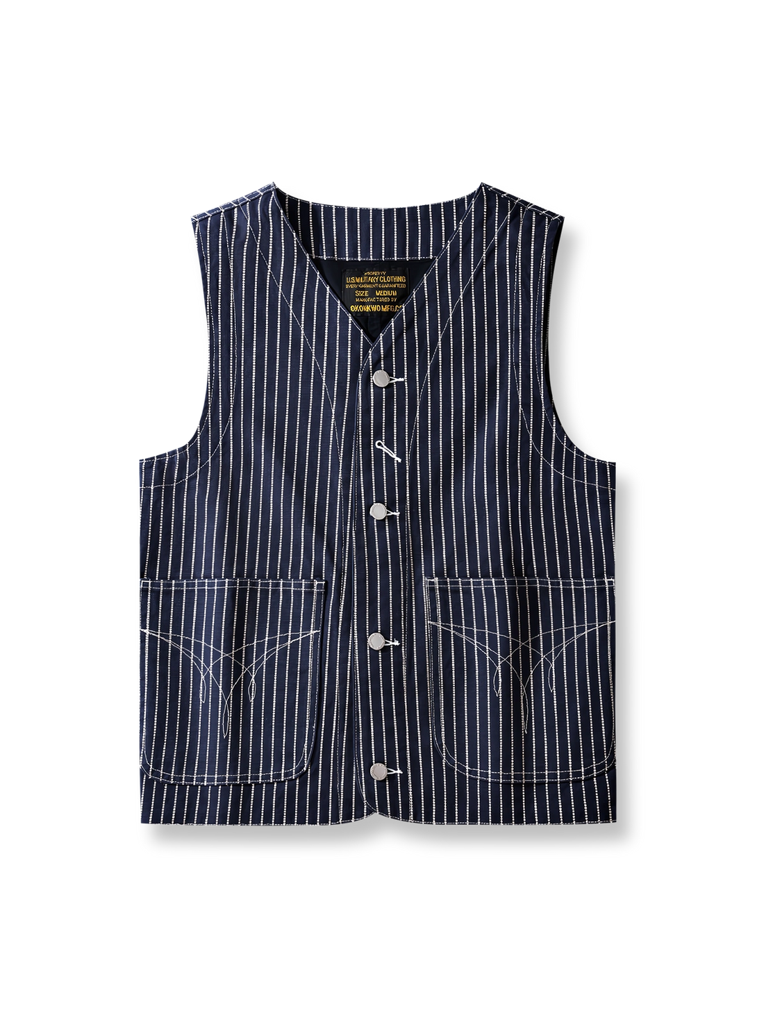 抜染ストライプと二重構造が特徴のヴィンテージワークベスト