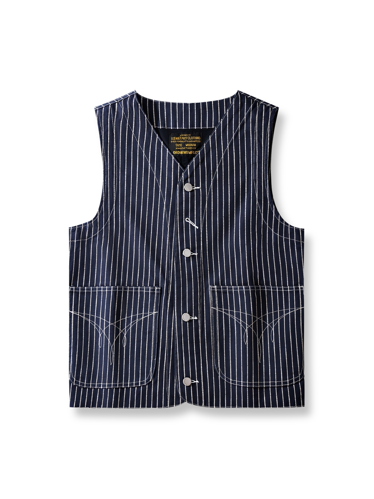 抜染ストライプと二重構造が特徴のヴィンテージワークベスト