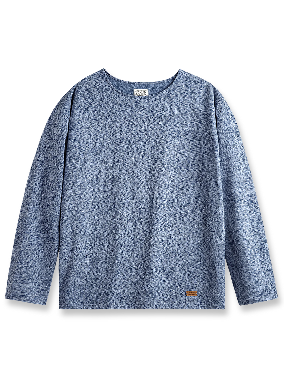 両面起毛素材の長袖Tシャツ。カチオン糸の風合いとレザーパッチ付きヴィンテージデザイン。