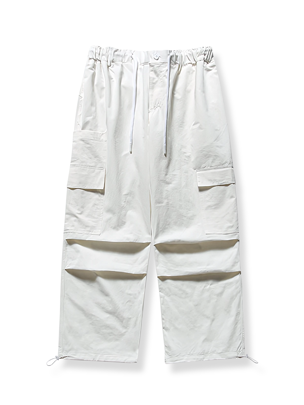 裾ドローコードと膝ダブルタックのパラシュート風スラックス