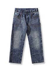 両膝クラッシュ加工セルビッジデニムワイドパンツ