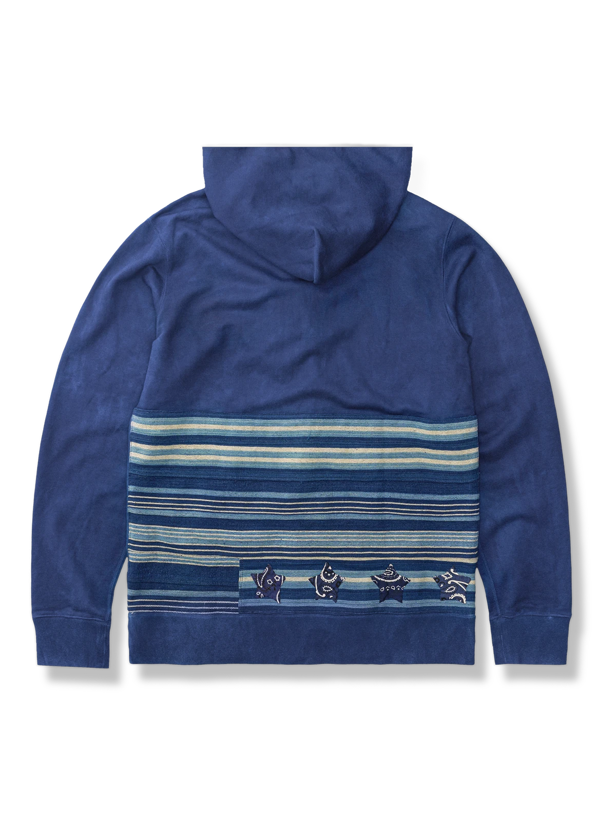 エジプト長綿の藍染めを使った二重フードジャケット。