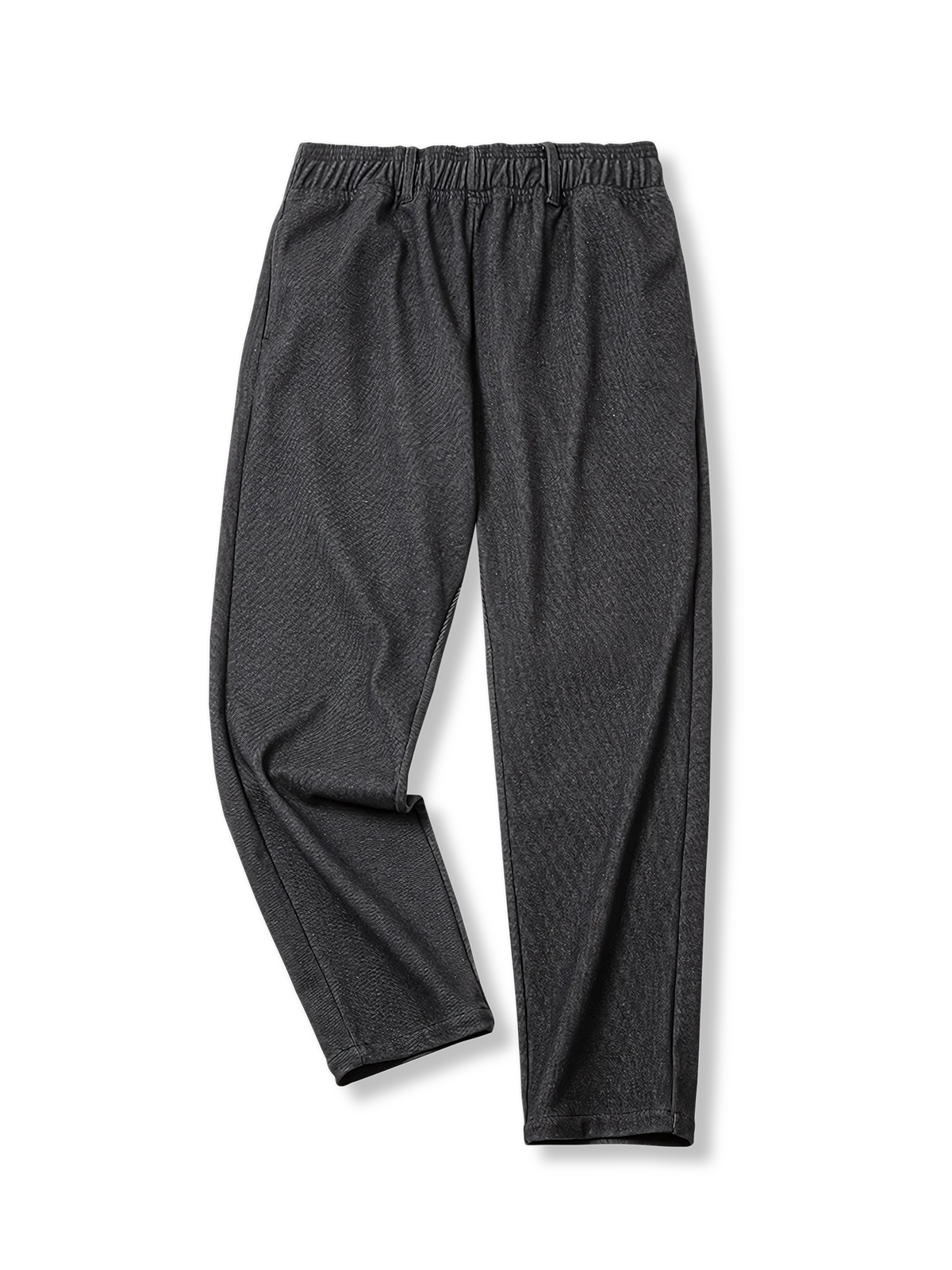 ウエストゴム仕様とチェック柄が特徴の混紡ウールスラックス