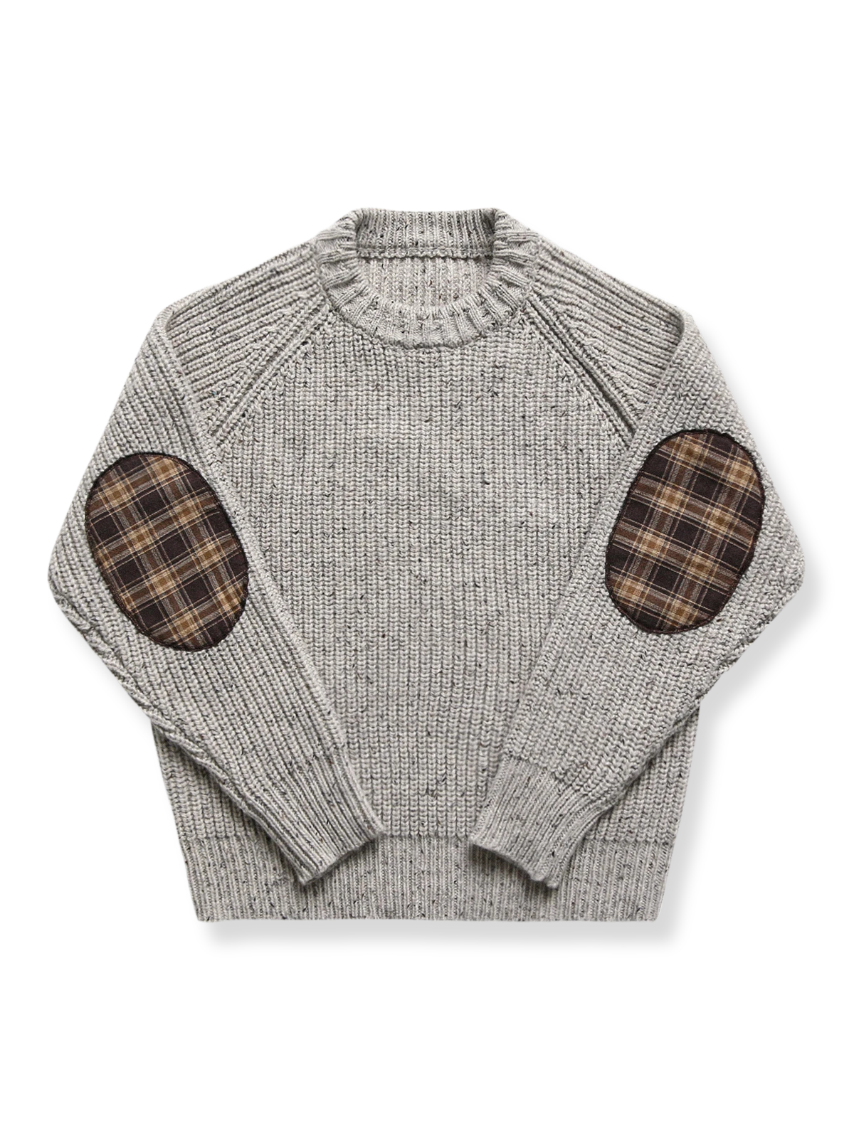 肘パッチ付きドロップショルダークルーネックセーター