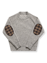 肘パッチ付きドロップショルダークルーネックセーター