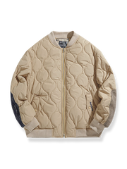 肘パッチ付きの刺繍キルティング中綿ジャケット