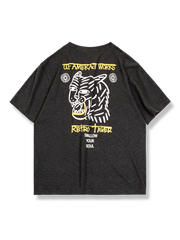 凹凸模様トラプリント半袖Tシャツ、ドロップショルダー、混紡素材、耐久性、柔らかい肌触り