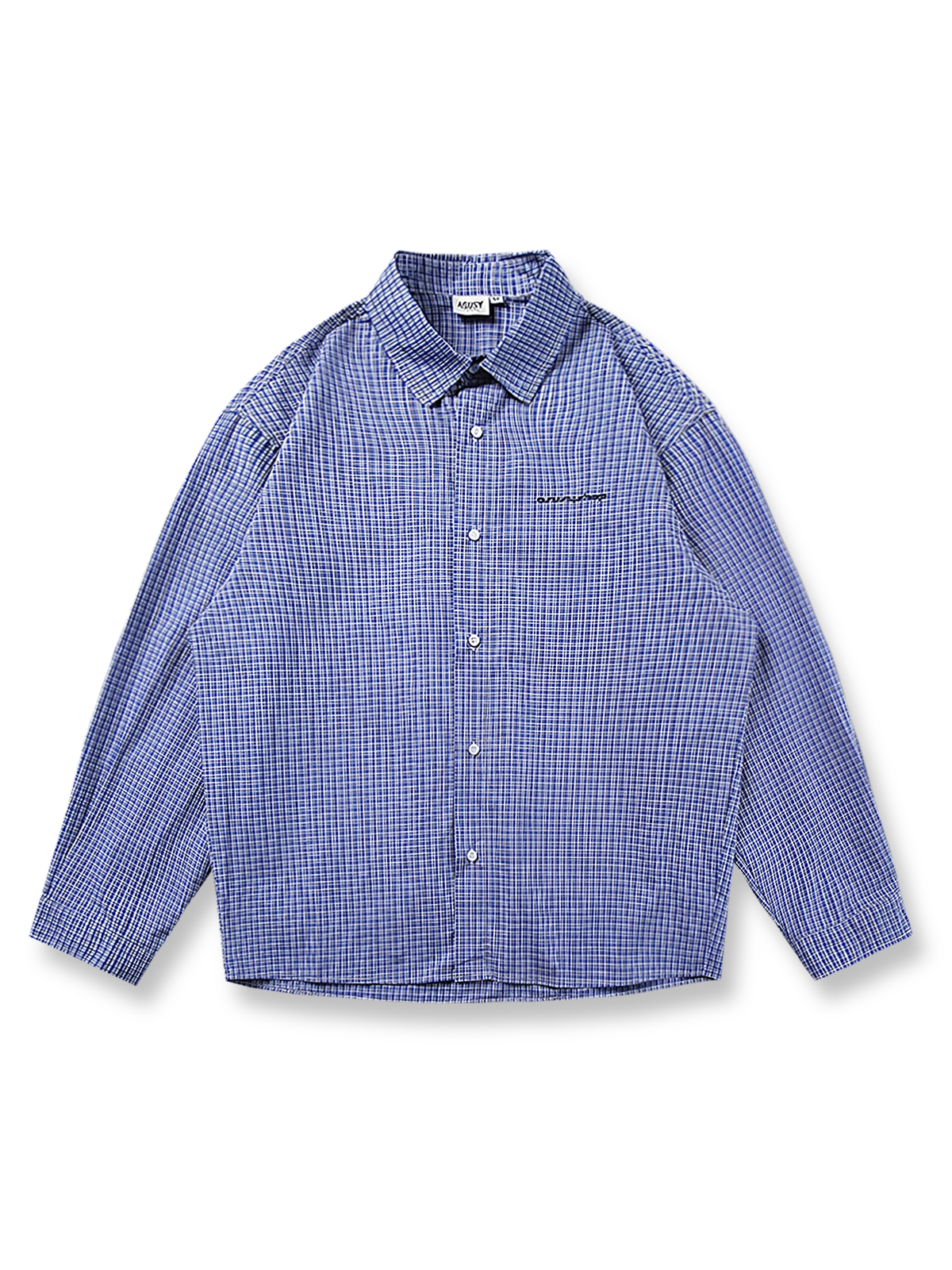 刺繍入りチェック柄のクラシックな長袖シャツ
