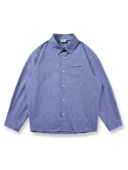 刺繍入りチェック柄のクラシックな長袖シャツ