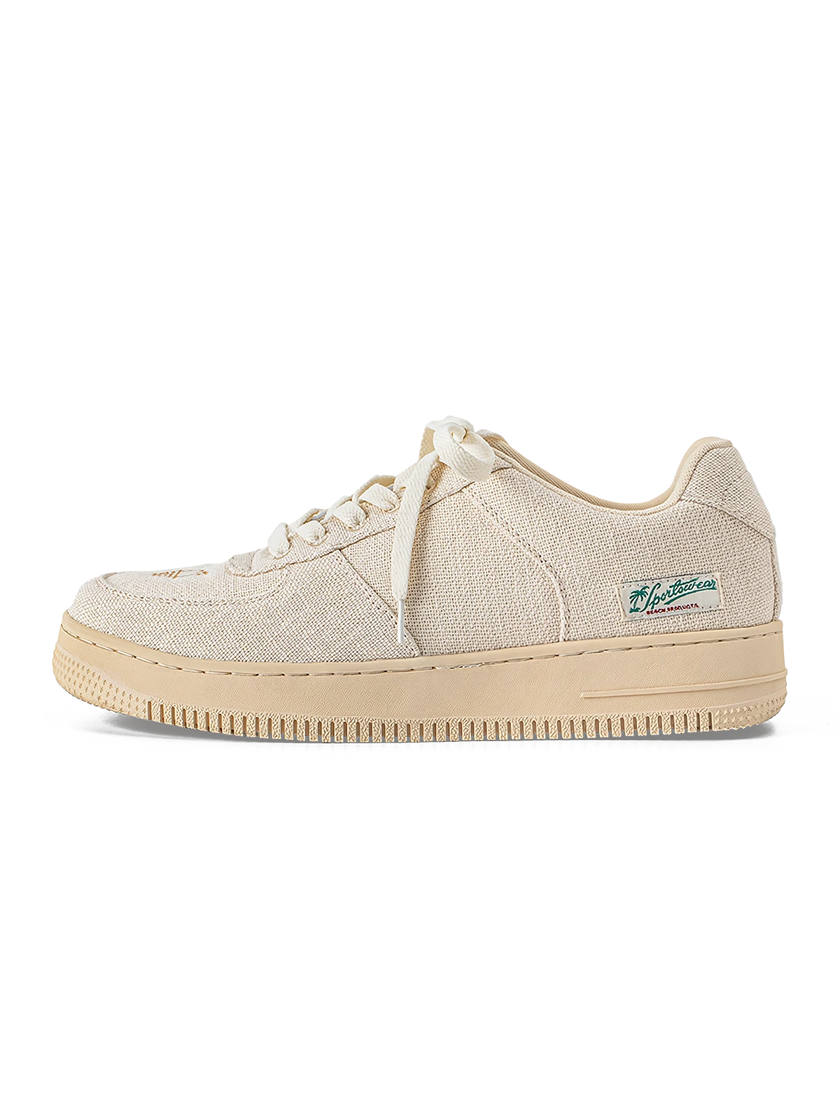 リネンアッパーと滑りにくいゴムソール、通気性良好な刺繍入りスケートボードシューズ