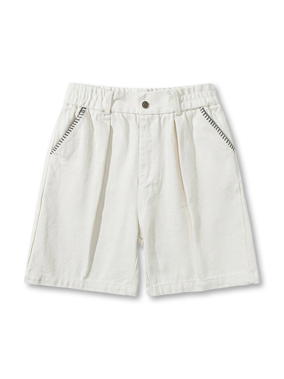 ジグザグ刺繍がアクセントのウエスト調整可能なワイドショートパンツ