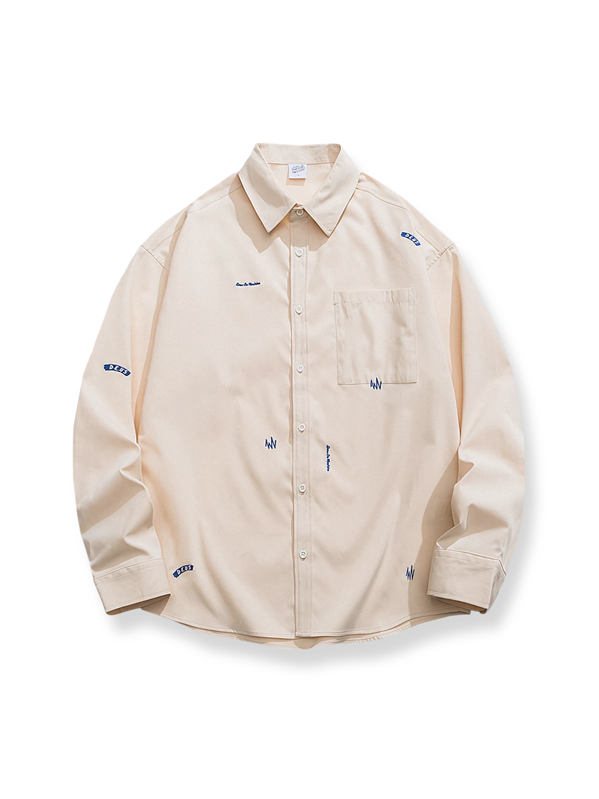 刺繍入り折り襟シャツ（ポリエステル製、軽量・速乾性）