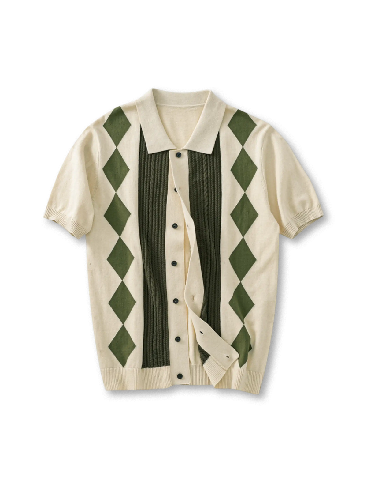 英国アイビーリーグ文化由来のアーガイル柄が特徴の高密度ニットポロシャツ