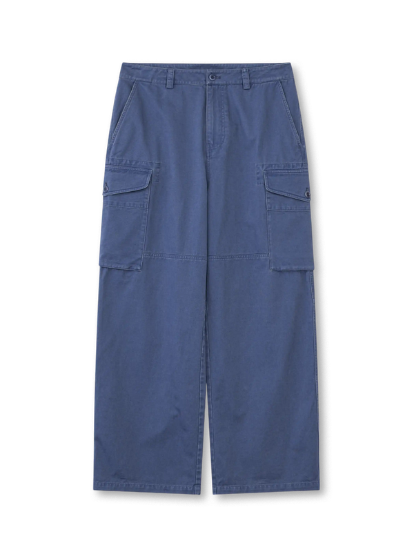 Enzyme wash vintage wide leg work pants in blue canvas