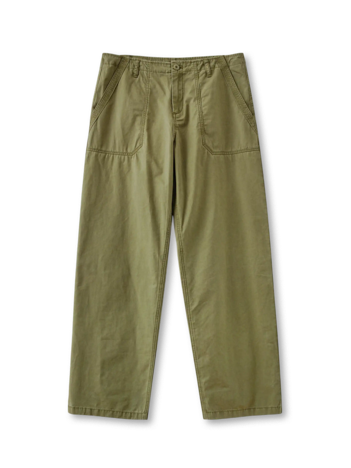 酵素ウォッシュ加工のアースグリーンワイドストレートワークパンツ