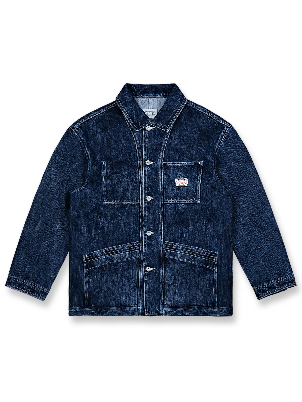 15オンス竹節デニムに酵磨ウォッシュ加工を施したワークジャケット。ダブルレイヤーポケットと粗野なテクスチャーが特徴。