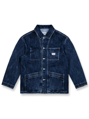 15オンス竹節デニムに酵磨ウォッシュ加工を施したワークジャケット。ダブルレイヤーポケットと粗野なテクスチャーが特徴。