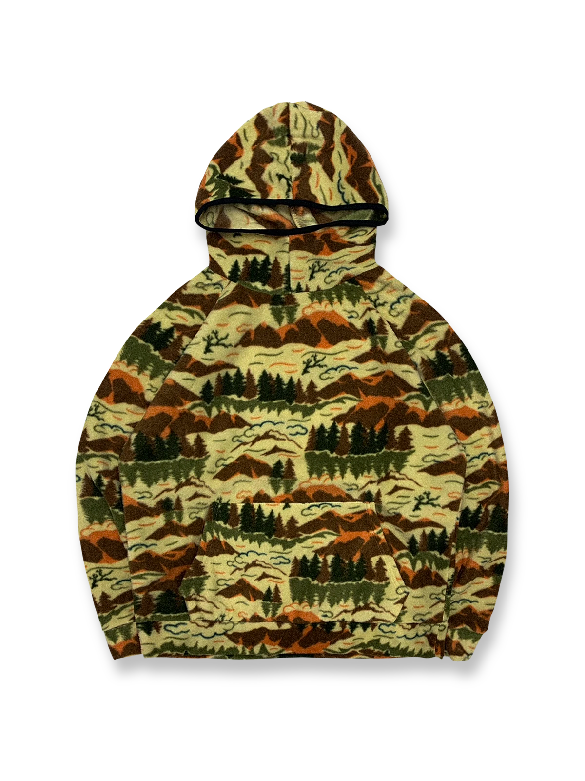 民族風の柄が映えるフリース素材のフード付きパーカー