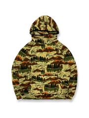 民族風の柄が映えるフリース素材のフード付きパーカー