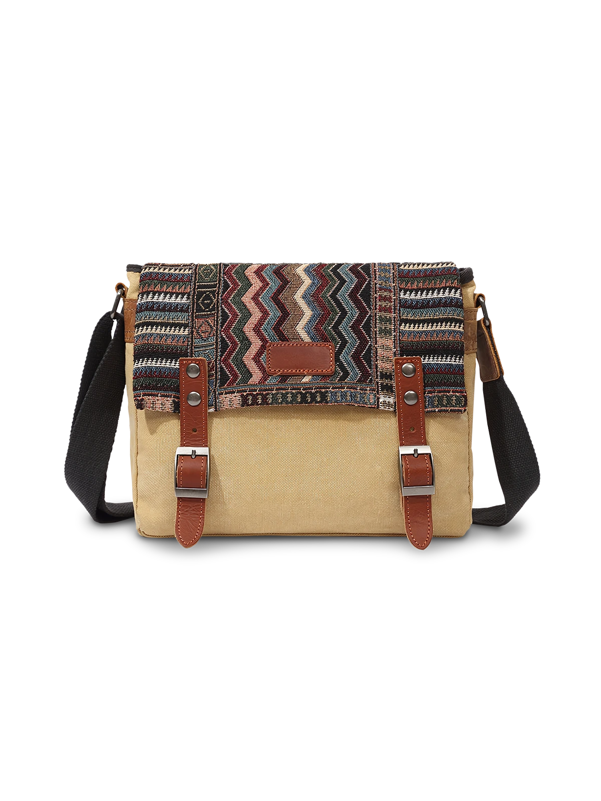民族風柄とキャンバスのパッチワークショルダーバッグ