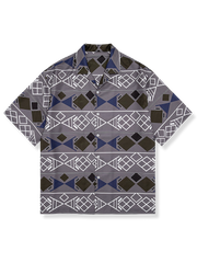 畲族の伝統模様と植物染色を用いたエスニックプリントキューバ襟シャツ