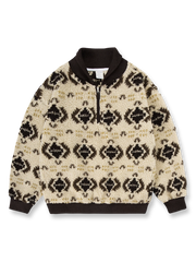 民族風プリントが施されたハーフジップフリーススウェット